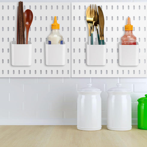 4 Pcs Pegboard Cups with Hooks, 2.9 x 3.5 x 3.2 Inch Pegboard Bins Accessories, Pegboard Containers Peg Board Organizer Cups for Garage Wall Kitch...