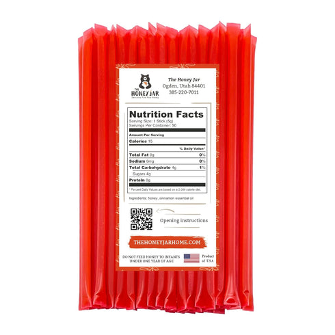 The Honey Jar Cinnamon Flavored Honey Sticks - Pure Honey Straws For Tea, Coffee, or a Healthy Treat - One Teaspoon of Flavored Honey Per Stick - ...