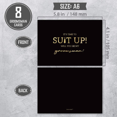 Hat Acrobat Groomsman Proposal Cards 8 Will You Be My Groomsman and 2 Best Man Cards with Envelopes | Set of 10 Black and Gold Groomsmen Cards, Pe...