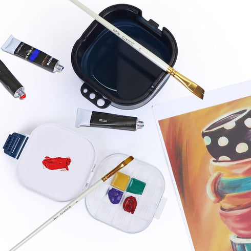 Airtight Paint Saver Storage Palette Box, 16-Well Palette Box with Lid, Include Paint Brush Basin, Perfect for Gouache, Acrylic, Watercolor and Oi...
