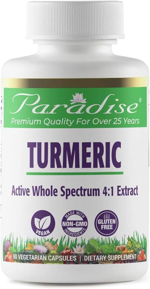 Paradise Organic Turmeric Rhizome 4:1 Extract, Active Whole Spectrum Extract, Super Potent, Ultra Pure, Vegan, Non-GMO, Gluten Free, 90 Vegetarian...