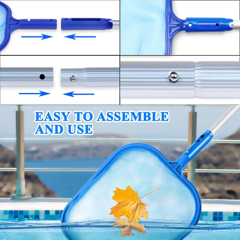 Pool Skimmer Net - 6.1 Foot Swimming Pool Leaves Cleaning Net Fine Mesh Rake Net - 4 x Detachable Intensify Aluminum Pole, Pond Leaf Cleaner Suppl...