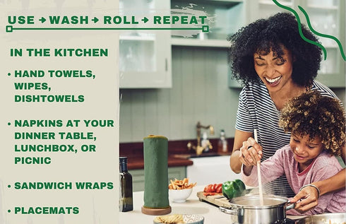 Paperless Towels Roll Washable Cotton Cloth, Reusable Paper Towels - 25 Pack with Durable Cardboard Roll - 10" X 10" Zero Waste Reusable Napkins E...