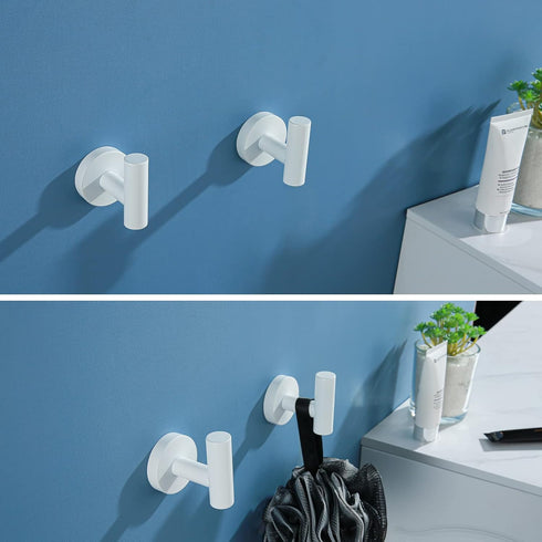 White Towel Hooks Coat Hook, Robe Hook for Bath and Kitchen,Bathroom Hardware Accessories, SUS 304 Stainless Steel Wall Hook 2 Count...