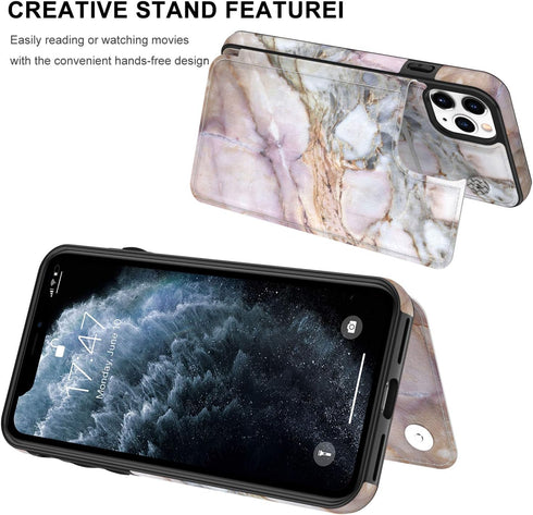 LETO for iPhone 11 Pro Max Case,Leather Wallet Case Flip Folio Cover with Fashionable Designs for Girls Women,Card Slots Kickstand,Protective Phon...