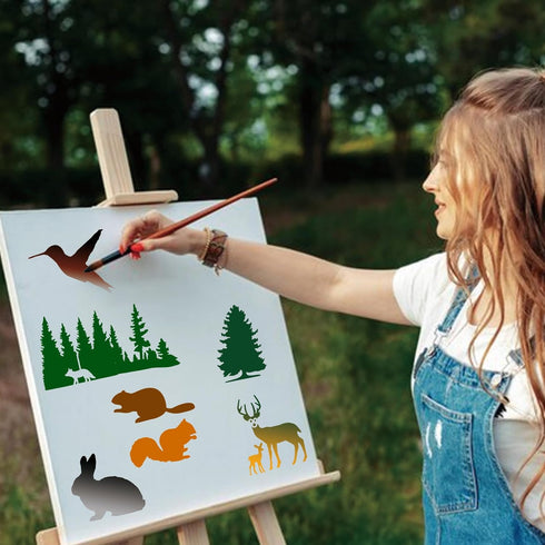 45pcs Forest Animals Stencils for Painting on Wood Wilderness Tree Stencils Paint Wildlife Burning Patterns Bears Deers Template on Art Craft Canv...