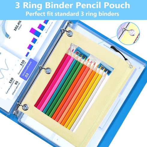 Pencil Pouches for 3 Ring Binder, 2 Pack Binder Pencil Case with Zipper Puller, 2-Tier Clear Window Oxford Pencil Holder Stationery Organziers Bag...
