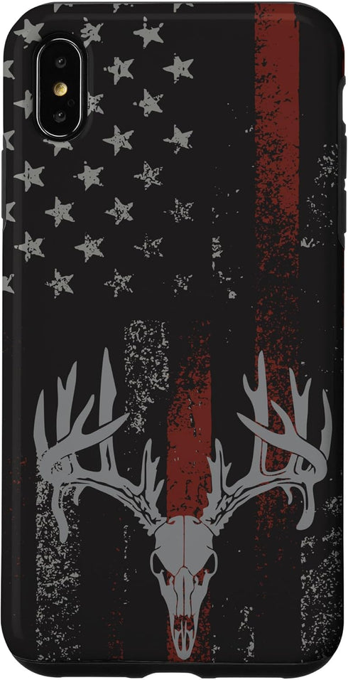 iPhone XS Max American Flag Whitetail Deer Buck Hunting USA FLAG Hunter Case...