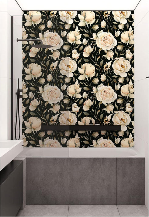 HAOKHOME 93242-1 Peel and Stick Wallpaper Floral Vintage Roses Peonies Contact Paper Removable Black/Beige/Olive Self Adhesive Mural 17.7in x 6.5f...