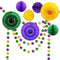 Decor365 Gold Purple Green Mardi Gras Party Decorations Glitter Circle Garlands Banner Hanging Paper Fan Tissue Pompoms Fat Tuesday Mardi Gras Bir...