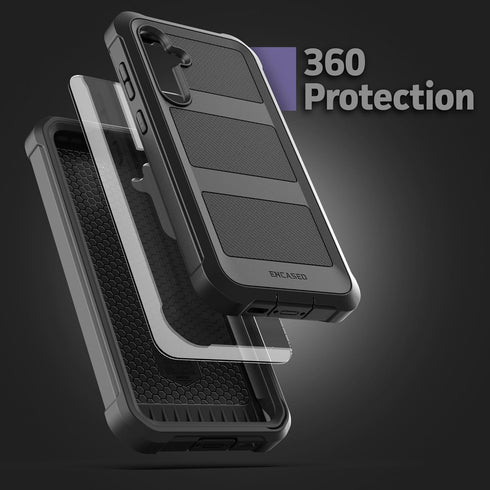 ENCASED FalconShield Designed for Samsung Galaxy S23 FE Case with Tempered Glass Screen Protector - Protective Full Body Phone Case (Black)......