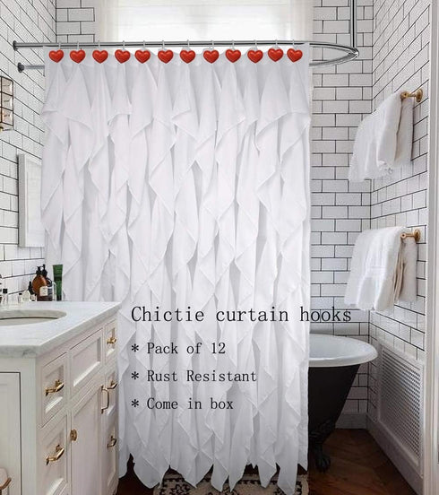 CHICTIE Red Heart Shower Curtain Hooks Rings,Set of 12 Decorative Shower Curtain Hooks,Valentines Day Stainless Steel Rust Resistant Shower Rings ...