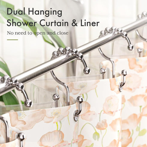 Amazer Shower Curtain Hooks, Plastic Double Shower Curtain Rings, Shower Hooks for Bathroom Shower Curtain Rod - Set of 12, Nickel...