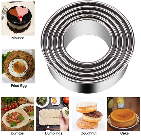 5 Pieces Biscuit Cookie Cutters Set,Stainless Steel Circle Round Cookie Biscuit Cutters in Graduated Sizes Shape Molds for Pastries Doughs Doughnu...