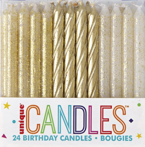 Dazzling Glitter & Gold Spiral Birthday Candles - 24ct Assorted Pack - Premium Quality, Long-Lasting & Elegant Design - Ideal for All Occasions...