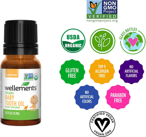 Wellements Organic Baby Tooth Oil | Soothing Massage Oil for Tiny Gums, Helps Make Teething Happy, Made with Safe and Effective Certified Organic ...