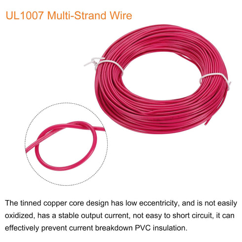 MECCANIXITY 24AWG Wire 24 Gauge Stranded Wire PVC Hookup Wire, Electrical Wire UL1007 Tinned Copper Wire 30m/100ft Red for Internal Connecting Wir...