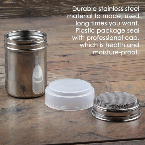 2 Pcs Stainless Steel Dredges and Powdered Shaker with 16 pcs Printing Molds Stencils, SENHAI Salt Pepper Coffee Cocoa Cinnamon Power Can with Hol...