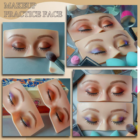 Makeup Practice Face Board, Reusable Silicone Makeup Mannequin Face with Makeup Practice Kit for Makeup Students and Beginners, Come with Makeup B...
