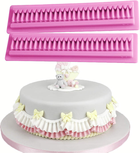 2 Pieces Border Silicone Fondant Baking Cake Moldes,Pleated lace Waves Mold forCake Decorating,Sugarcraft,Chocolate, Cupcake Topper,Pastry,Polymer...