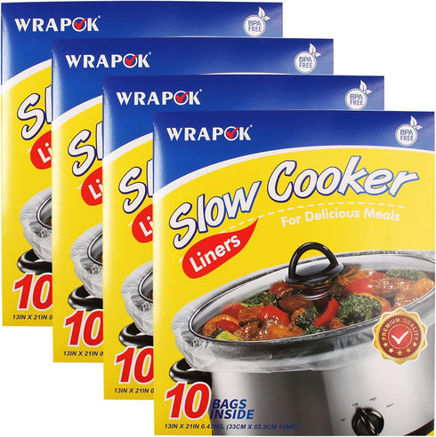Slow Cooker Liners Kitchen Disposable Cooking Bags BPA Free for Oval or Round Pot, Large Size 13 x 21 Inch, Fits 3 to 8.5 Quarts - 4 Pack (40 Bags...