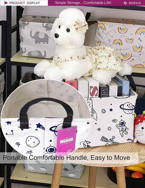 Rectangular Storage Basket Fabric Organizer Bin for Toys,Books,Clothes,Gifts,Pets-Perfect for Home,Office,Nursery,Dorm,Shelf(Rec Spaceships)...