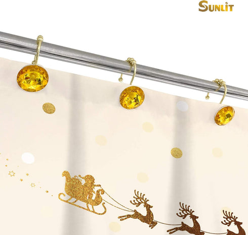 Sunlit Luxury Design Round Yellow Diamond Crystal Gem Bling with Glide Balls Shower Curtain Hooks, Rust Proof Metal Rhinestones Glam Shower Curtai...