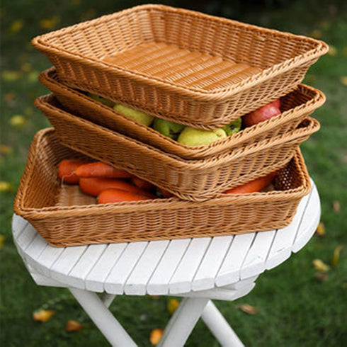Yarlung 3 Pack Imitation Rattan Woven Bread Baskets, 11.8 Inch Poly Wicker Fruit Baskets for Food Serving, Display, Vegetables, Home Kitchen, Rest...
