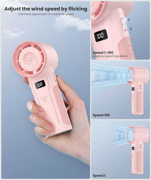 HonHey Portable Handheld Fan Mini Turbo Fan with Adjustable 1-100 Speeds, 4000mAh Battery Operated Fan, Digital Display, High Speed Personal Fan f...