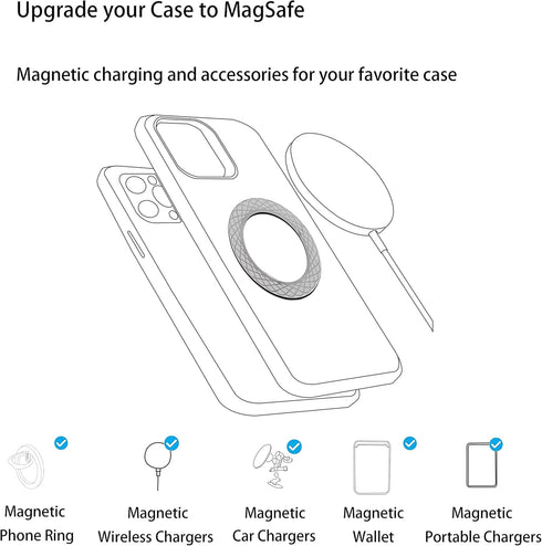 Universal Magnetic Ring, Magnetic Adapter Ring,Magnet Sticker Compatible with Magsafe Accessories & Wireless Charging for iPhone 15/14/13/12 Serie...