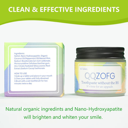Toothpaste Tablets, Flouride Free Nano Hydroxyapatite Toothpaste Tabs, Sensitive Toothpaste Tablets, Peppermint Flavored Strengthen Teeth, Eco & T...