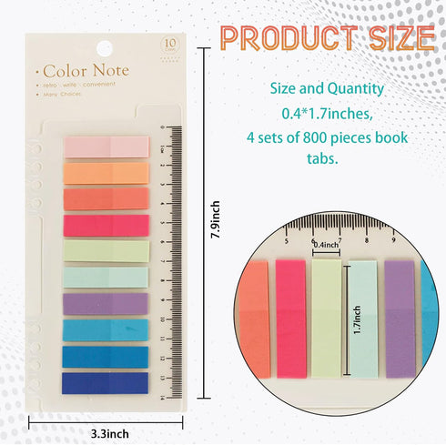 Sticky Tabs 800pcs Strip Index Tabs Page Markers Book Tabs Note Tabs Colorful Tabs Page Tabs Book Flags Writable Page Sticky Notes for Page Markin...