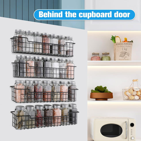 Spice Rack Organizer Wall Mount, Spice Organization Storage Shelf for Cabinet Door, 2 Packs Wall Spice Rack Saving Space for Kitchen, Black...