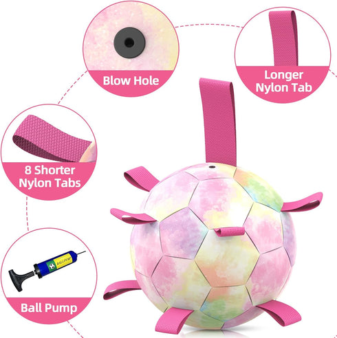 Dog Toys Soccer Ball with Straps, Puppy Balls Dog Balls for Small Medium Dogs, Dog Water Toys Pool Toys, Puppy Dog Birthday Gifts, Rainbow?6 Inch?...