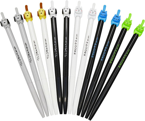 Maydahui 12PCS Cute Cat Dog Tail Clicker Retractable Pen Novelty Japanese Little Kitten Rollerball Pens Black Ink For Cat Lovers Student Shcool Of...