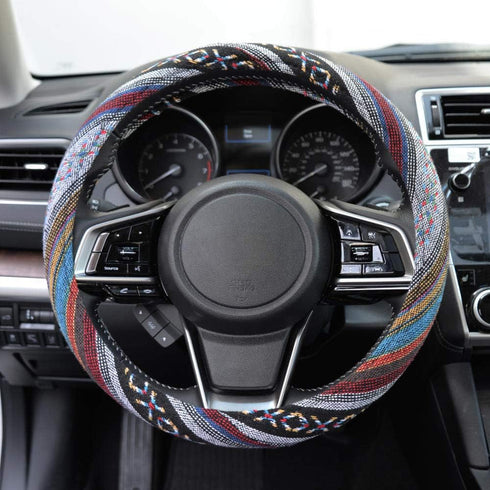 Woven Boho Bohemian Hippie Saddle Blanket Style Steering Wheel Cover for Women - Fits Most Standard Wheel Sizes 14.5 - 15 inch Woven Style - Aztec...