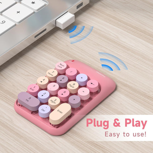 MOFII Wireless Number Pads - Pink Numeric Keypad 18 Keys USB 2.4G Round Keycap Colorful Extensions Keypads, Financial Accounting Portable Numpad 1...