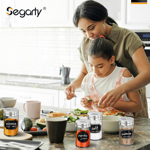 Segarty Glass Spice Jars with Labels, 6 Pack 3oz Glass Spice Bottles with 136 Blank Label Stickers and 1 Chalk Marker, Empty Spice Jars with Shake...
