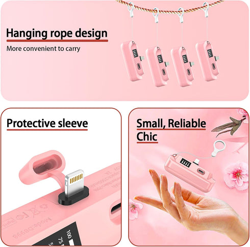 Portable Charger for iPhone?5000mAh PD Fast Charging Portable Phone Charger?Power Bank with Built-in Lightning Connector?Mini Portable Battery Pho...
