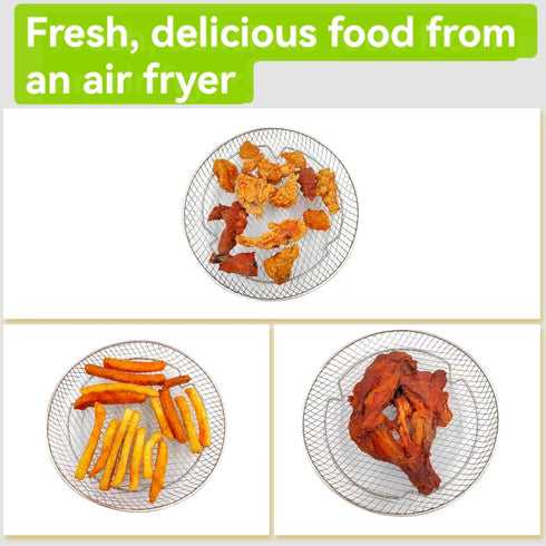 Round Air Fryer Rack, 7.8inch Stainless Steel Dehydrator Rack with Insulated Clamp and Brush Air Fryer Accessories for Ninja, Philips, Gowise USA,...