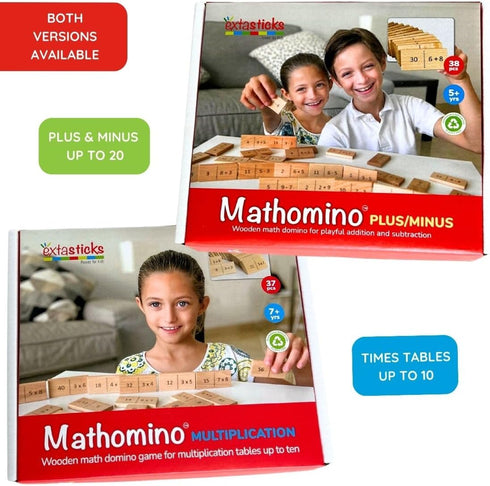 Math Domino Game for 1st & 2nd Grade | Wooden Algebra Dominoes Plus/Minus | Educational Learning Toy for Kids 6+ | Classroom, Homeschool & Teachin...