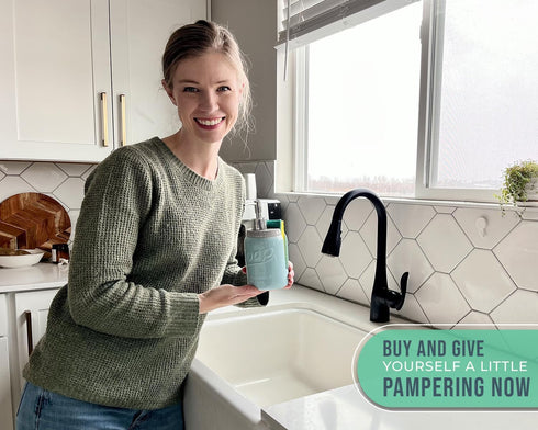 Mason Jar Kitchen Soap Dispenser & Sponge Holder - Sink Organizer - 14oz Kitchen Counter Liquid Soap Dispenser with Stainless Steel Pump, Blue Cer...
