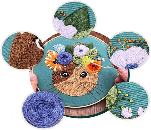 Gigicloud Embroidery Kit for Beginners Adults, Cartoon Animal Pattern Canvas Tote Bag DIY Canvas Bag Cross Stitch Kits Water-Soluble Printing DIY ...