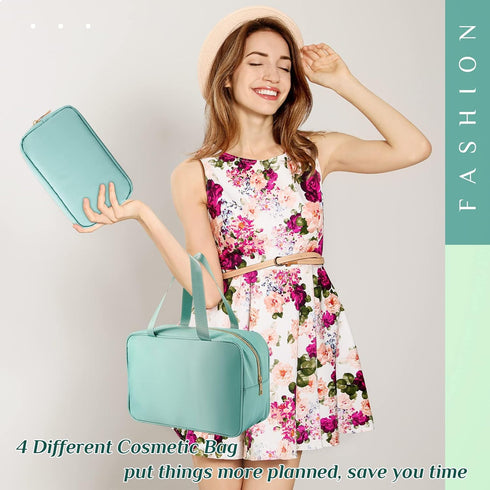 Hillban 4 Pieces Travel Nylon Makeup Bag Set Preppy Cosmetic Bag Nylon Cosmetic Zipper Pouches Travel Toiletry Bag for Women Girls for Toiletries ...