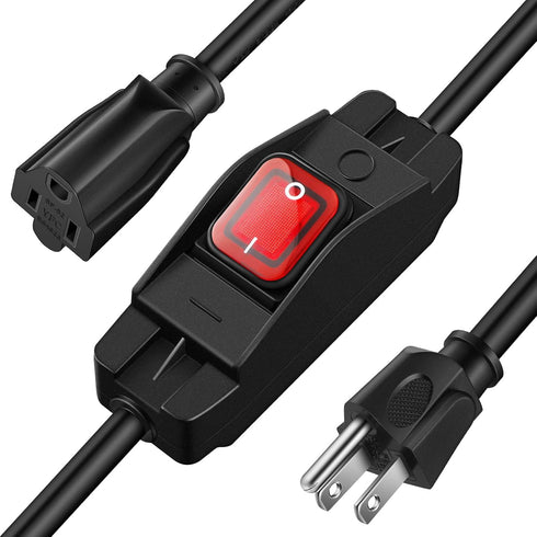 Weewooday 3 Prong Outdoor Extension Cord with Waterproof Switch 1875W Heavy Duty 14/3 SJT Cable Inline On/Off 15A 125V Grounded Outlets Plugs for ...