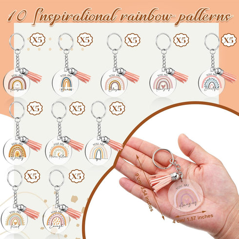 Unittype 30/50/100 Rainbow Keychain Inspirational Keychain Employee Appreciation Gifts for Coworkers Thank You Key Chains(50 Pcs)...
