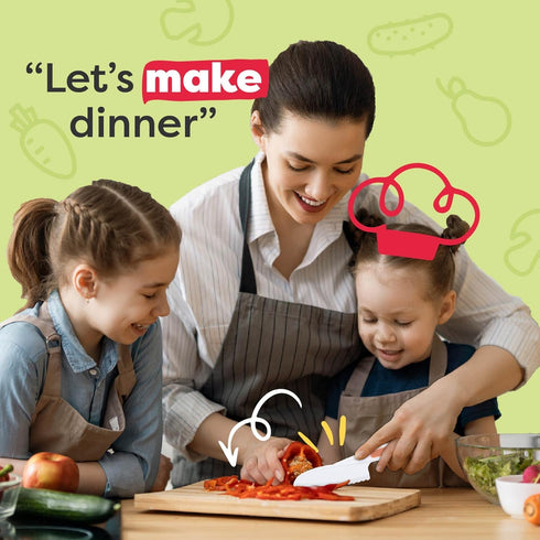 Baketivity Kid Safe Plastic Knives For Real Cooking With Cutting Board, Peeler For Kitchen - Knife Set With Blunt Tip, Dishwasher Safe, BPA Free K...