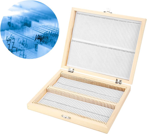 Acogedor Microscope Slides Storage Box, 100-Places Wooden Slide Storage Box with Lock Storage, Wooden Box for Microscope Slides, Lab Glass Prepare...