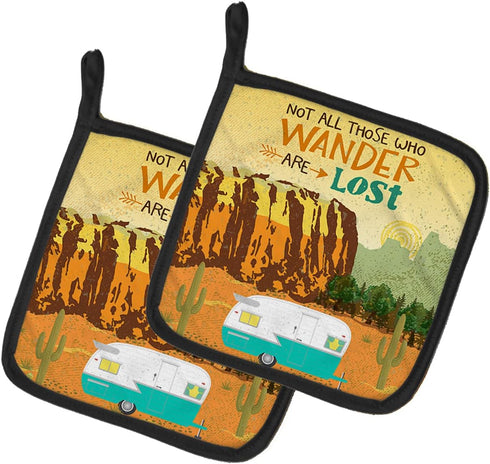 Caroline's Treasures VHA3025PTHD Retro Camper Camping Wander Pair of Pot Holders Kitchen Heat Resistant Pot Holders Sets Oven Hot Pads for Cooking...