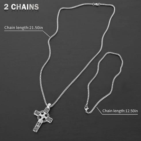 Cross Pendant for Car Rear View Mirror Decor Prayer Hanging Ornament Stainless Steel Celtic Knot Cross Necklace Men Boys Christian Gift (Silver)...